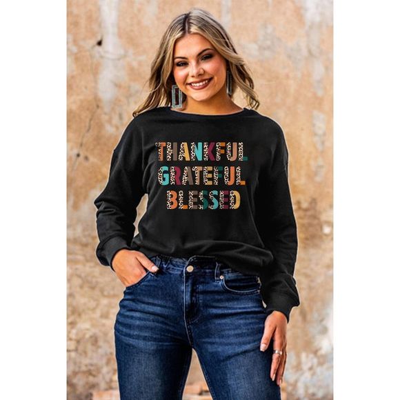 Azura Exchange  Black Leopard TANKFUL GRATEFUL BLESSED Graphic Sweatshirt - Picture 4 of 8